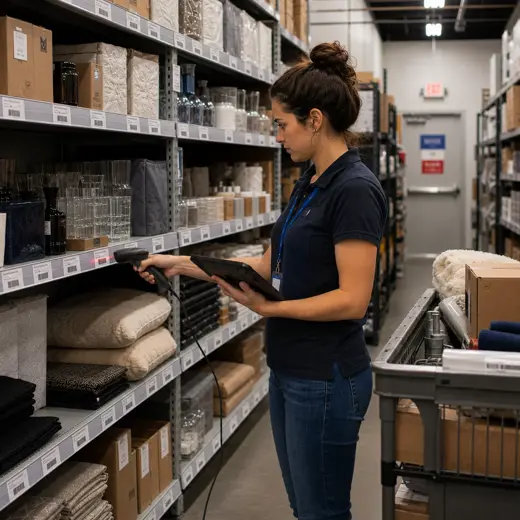 General retail manager checking inventory and replenishment on a tablet