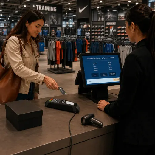 Sporting goods manager organizing equipment apparel and product attributes in MTPOS