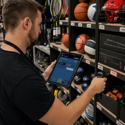 Customer making a contactless payment at a sporting goods store